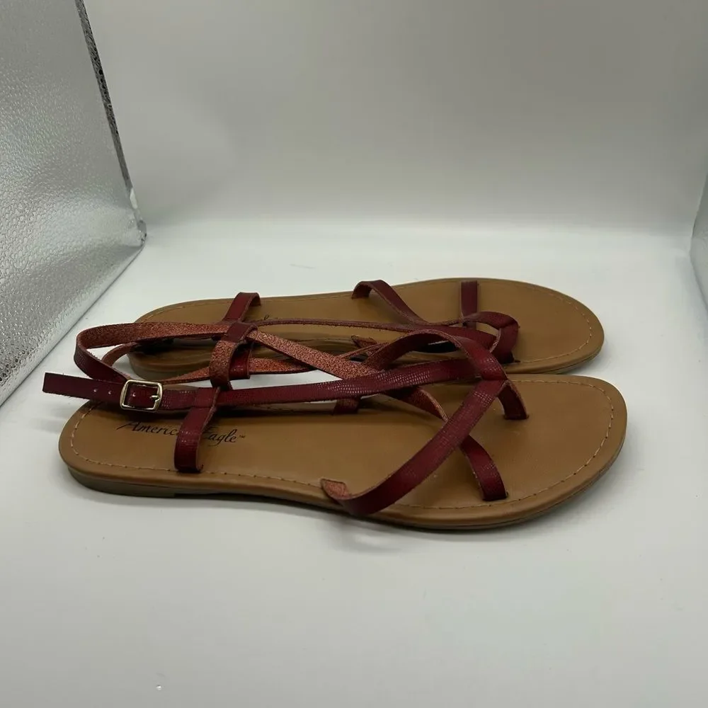 American Eagle Outfitters Women's Red Strappy Thong Sandals Size 9.5